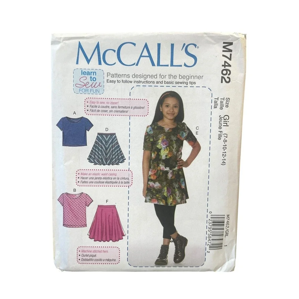 McCall's M7462 Girls' Tops‎ Skirts Tunic Size 7-14 Learn to Sew Easy  UNCUT FF